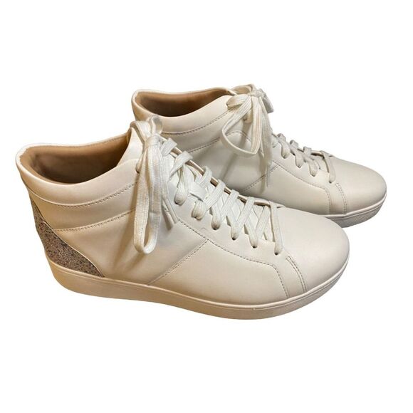 New FitFlop Womens White Rally Glitter‎ High Top Sneaker Sz 8